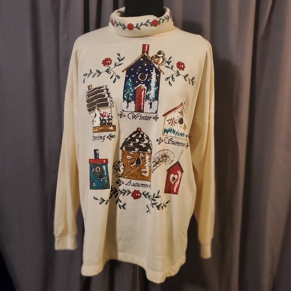 Vintage Holiday Time Plus Size 4 Seasons Turtleneck Sweatshirt Grandma 20W - Picture 1 of 8